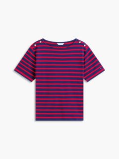 Gold-Button Striped Interlock T-Shirt — Red Combo 5