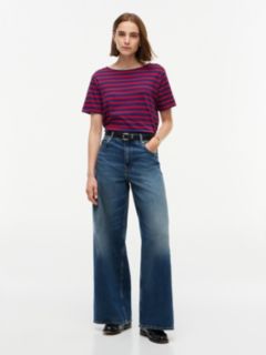 Gold-Button Striped Interlock T-Shirt — Red Combo 2