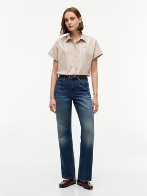 Женская рубашка Tommy Hilfiger Boxy Fit Drawcord Striped Poplin, цвет: Золотой — фото 2