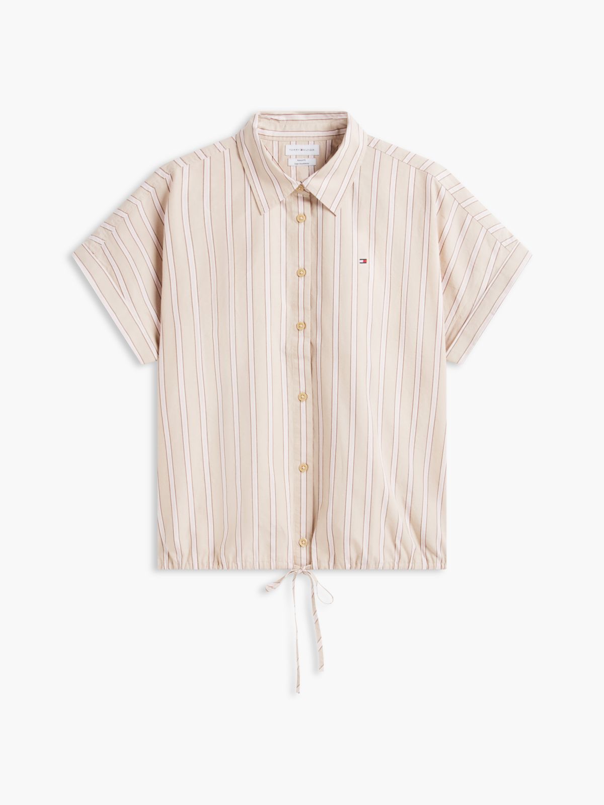 Boxy Fit Drawcord Striped Poplin Shirt — Gentle Gold