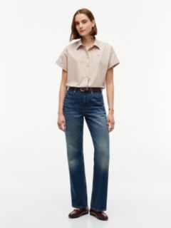 Boxy Fit Drawcord Striped Poplin Shirt — Gentle Gold 2
