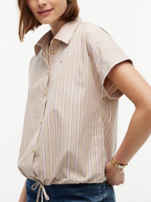 Женская рубашка Tommy Hilfiger Boxy Fit Drawcord Striped Poplin, цвет: Золотой — фото 3