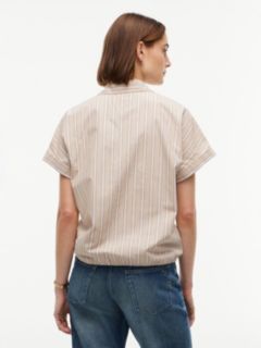Boxy Fit Drawcord Striped Poplin Shirt — Gentle Gold 4