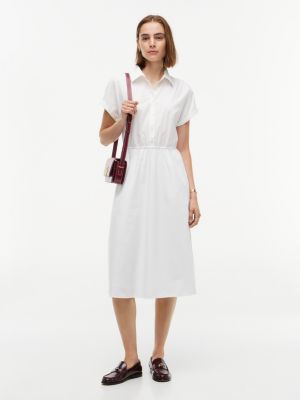 Short-Sleeve Midi Shirtdress, White