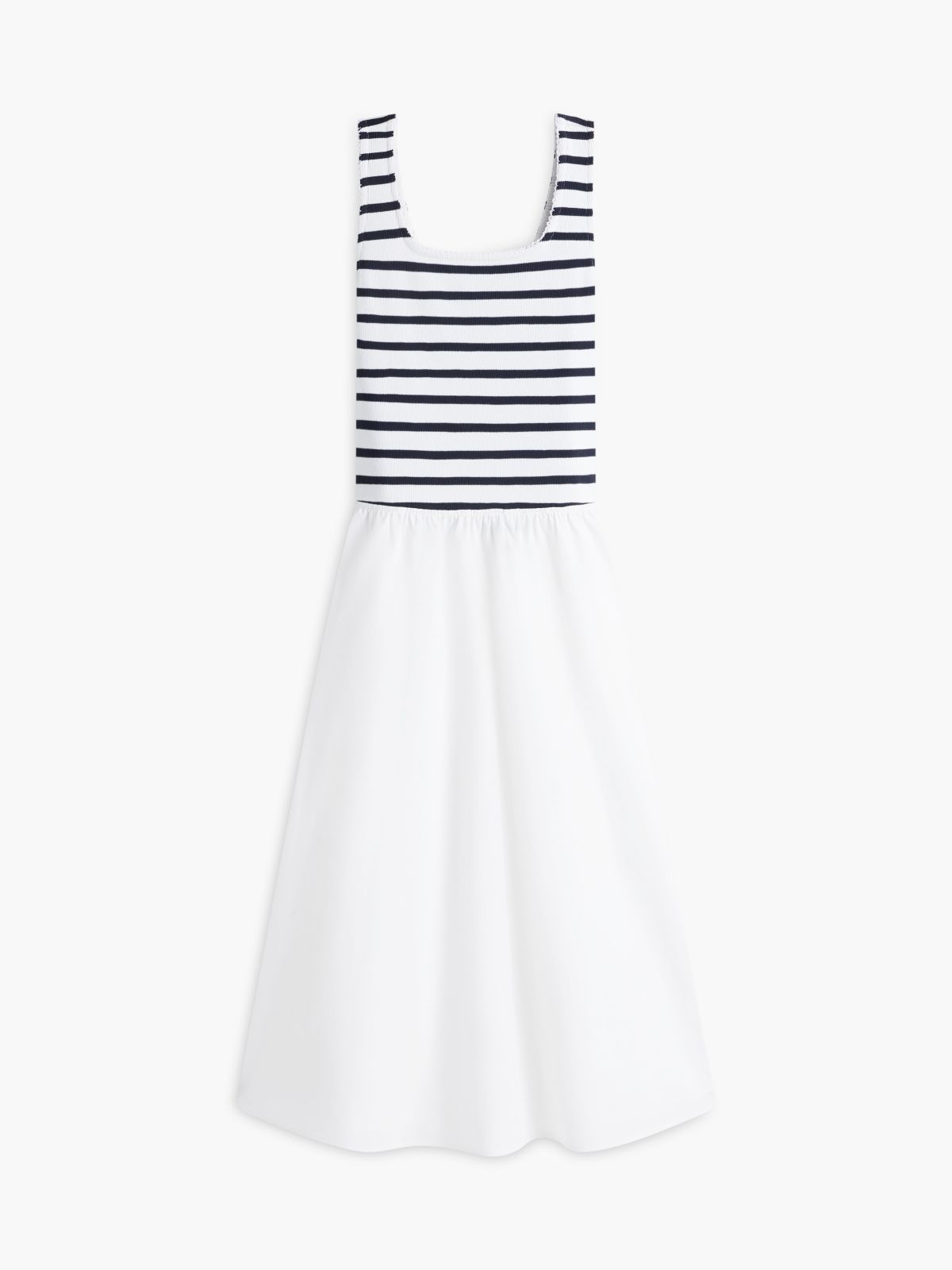 Striped Mixed-Media Midi Tank Dress — Optic White