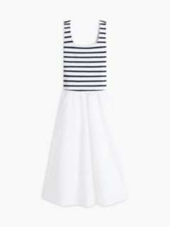 Striped Mixed-Media Midi Tank Dress — Optic White 5