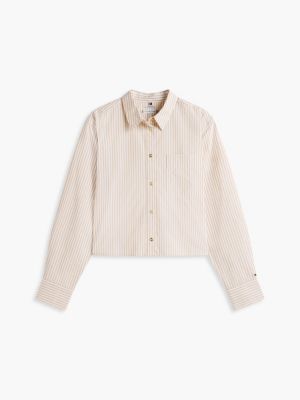 Женские рубашки Tommy Hilfiger Boxy Fit Gold-Button Stripe Poplin Shirt — фото 5