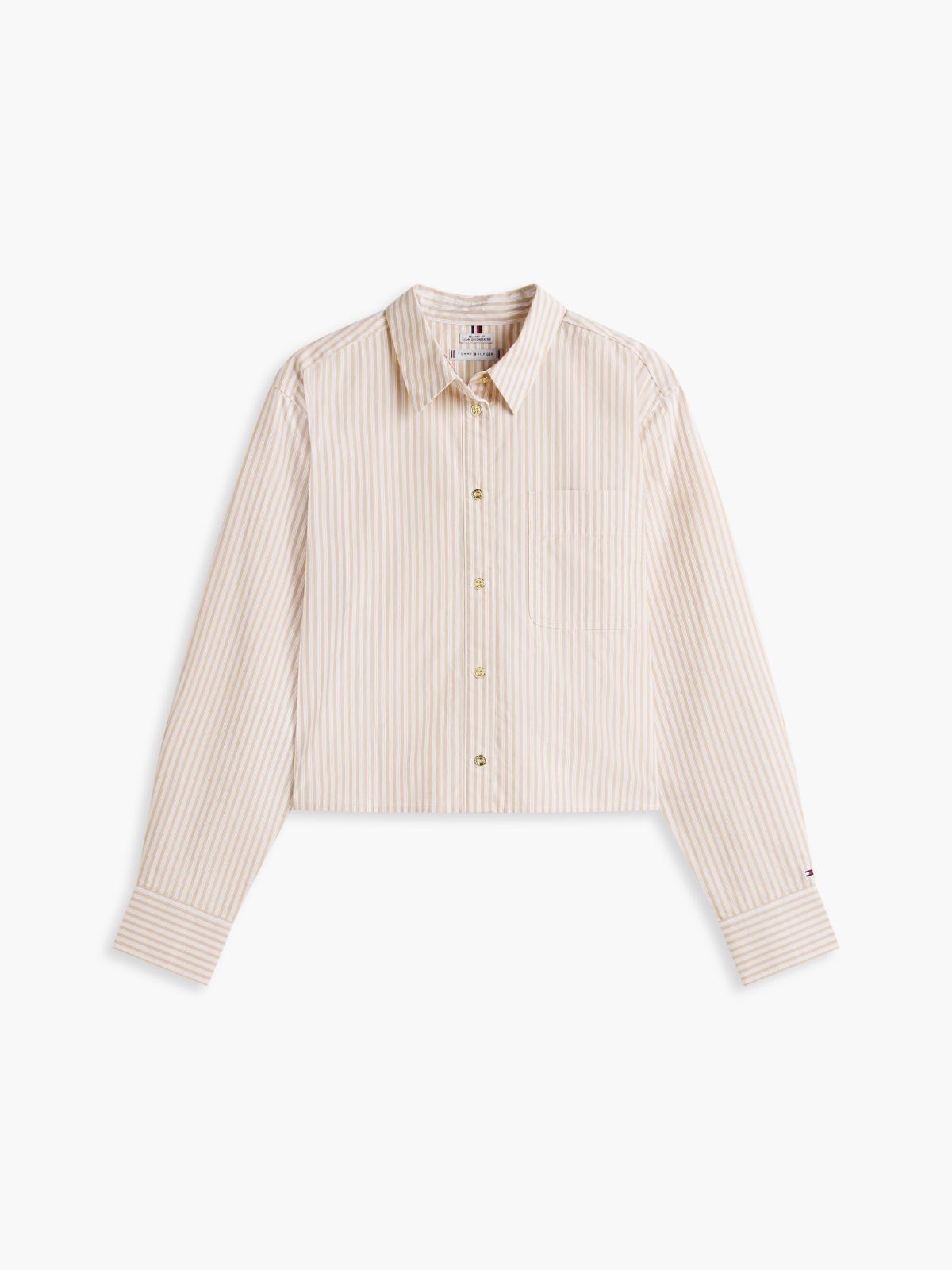 Boxy Fit Gold-Button Stripe Poplin Shirt — Clayed Pebble