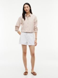 Boxy Fit Gold-Button Stripe Poplin Shirt — Clayed Pebble 2