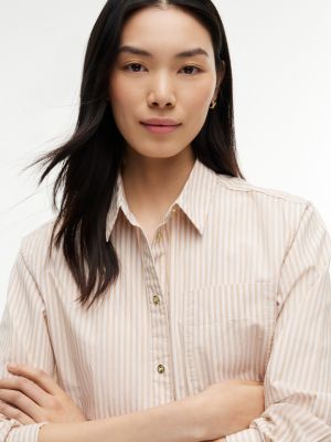 Женские рубашки Tommy Hilfiger Boxy Fit Gold-Button Stripe Poplin Shirt — фото 3