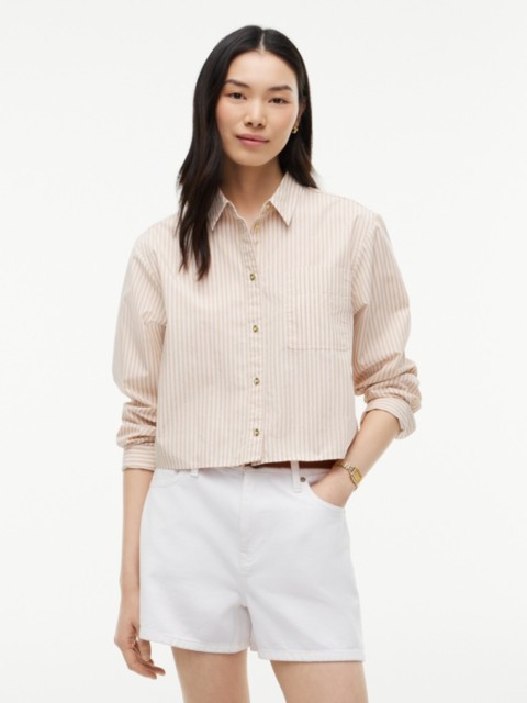 Женские рубашки Tommy Hilfiger Boxy Fit Gold-Button Stripe Poplin Shirt