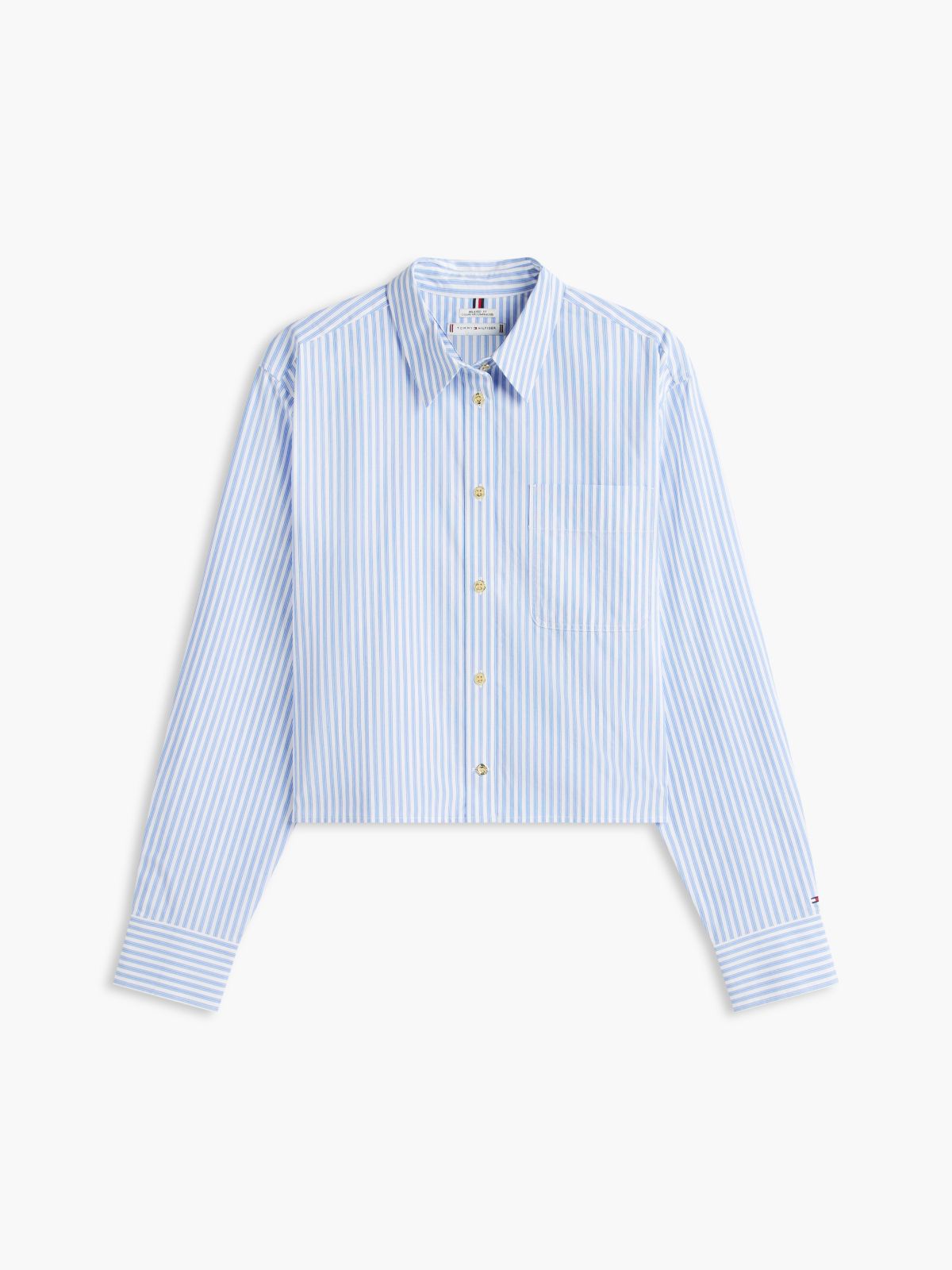 Boxy Fit Gold-Button Stripe Poplin Shirt — Light Blue Stripe