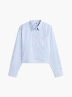 Boxy Fit Gold-Button Stripe Poplin Shirt — Light Blue Stripe 5