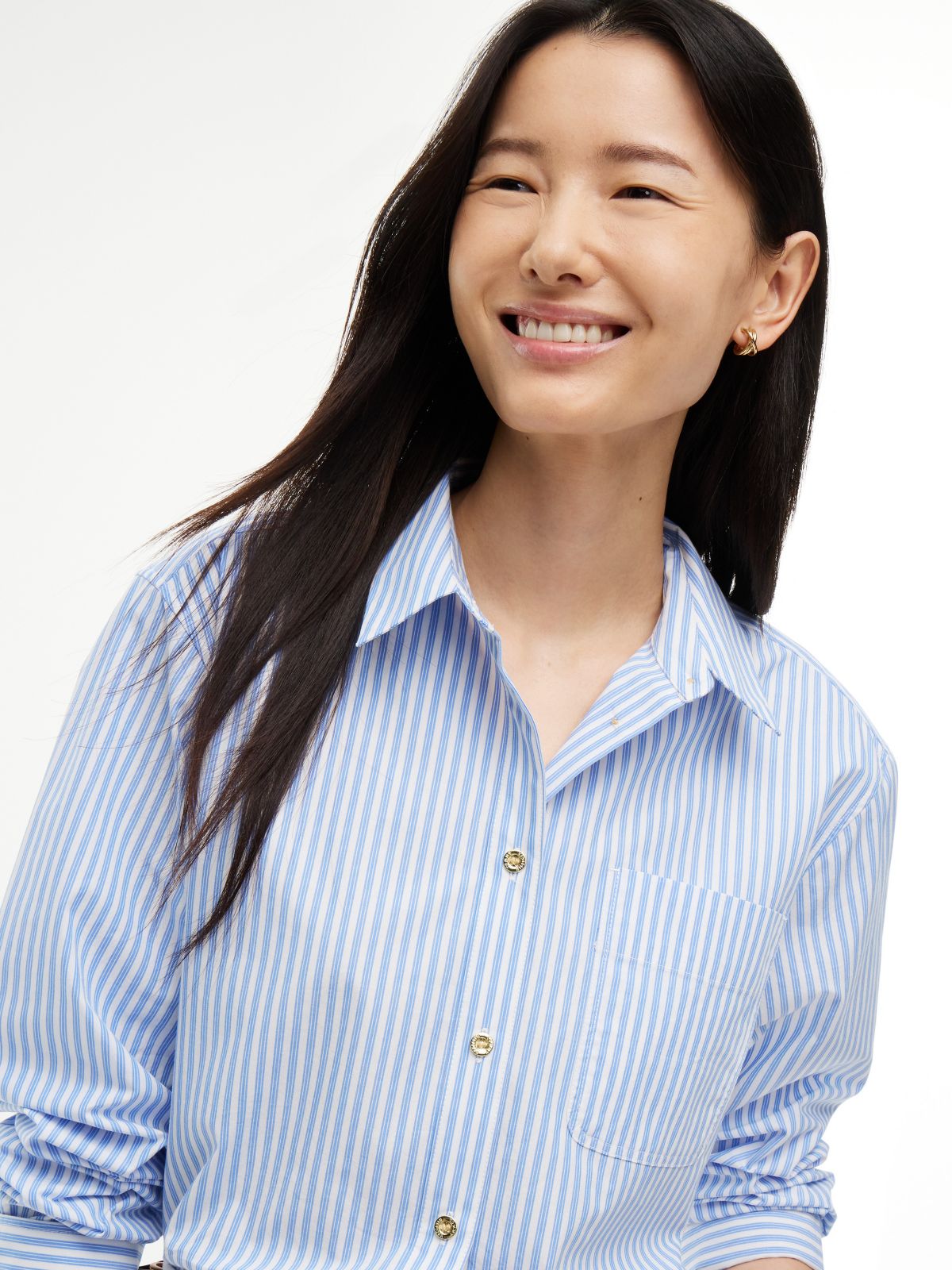 Boxy Fit Gold-Button Stripe Poplin Shirt — Light Blue Stripe