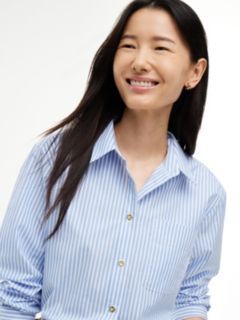 Boxy Fit Gold-Button Stripe Poplin Shirt — Light Blue Stripe 3