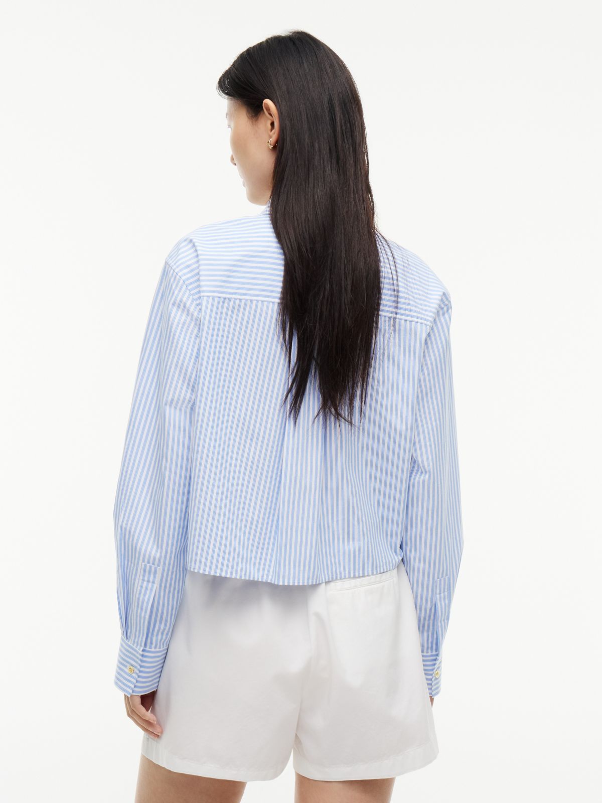 Boxy Fit Gold-Button Stripe Poplin Shirt — Light Blue Stripe