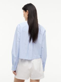 Boxy Fit Gold-Button Stripe Poplin Shirt — Light Blue Stripe 4