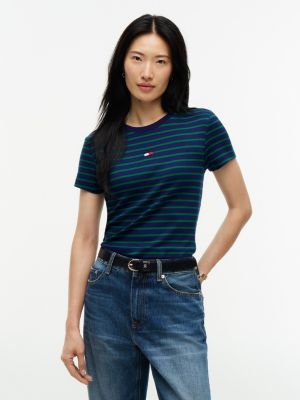 Mini Flag Logo Striped Favorite T-Shirt, Preppy Navy
