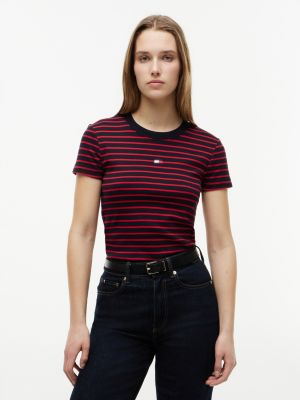 Mini Flag Logo Striped Favorite T-Shirt, Navy Blue