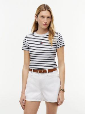 Mini Flag Logo Striped Favorite T-Shirt, Optic White