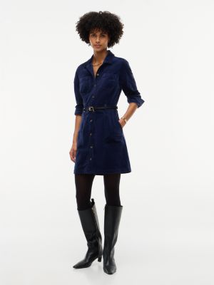 Stretch Corduroy Utility Mini Dress, Carbon Navy