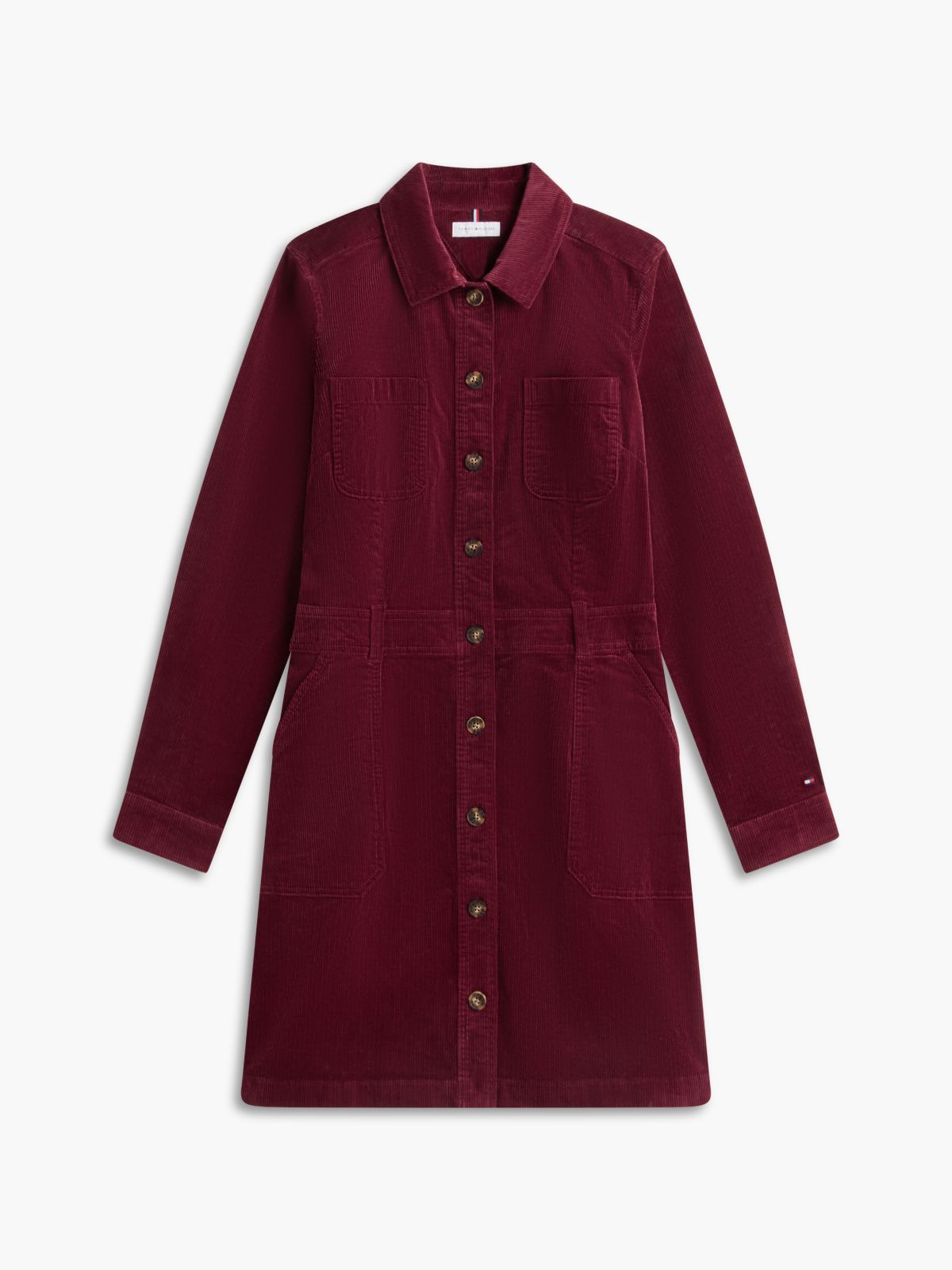 Stretch Corduroy Utility Mini Dress — Burgundy