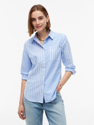 Mixed-Stripe Stretch Oxford Shirt, Blue Spell