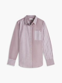 Mixed-Stripe Stretch Oxford Shirt — Burgundy 5