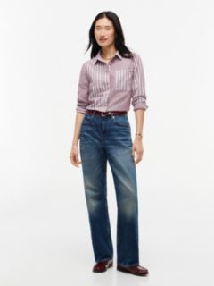 Mixed-Stripe Stretch Oxford Shirt — Burgundy 2