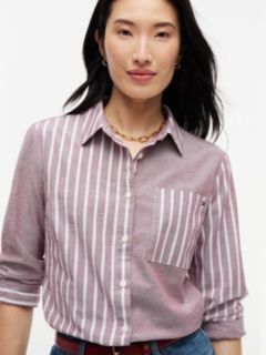 Mixed-Stripe Stretch Oxford Shirt — Burgundy 3