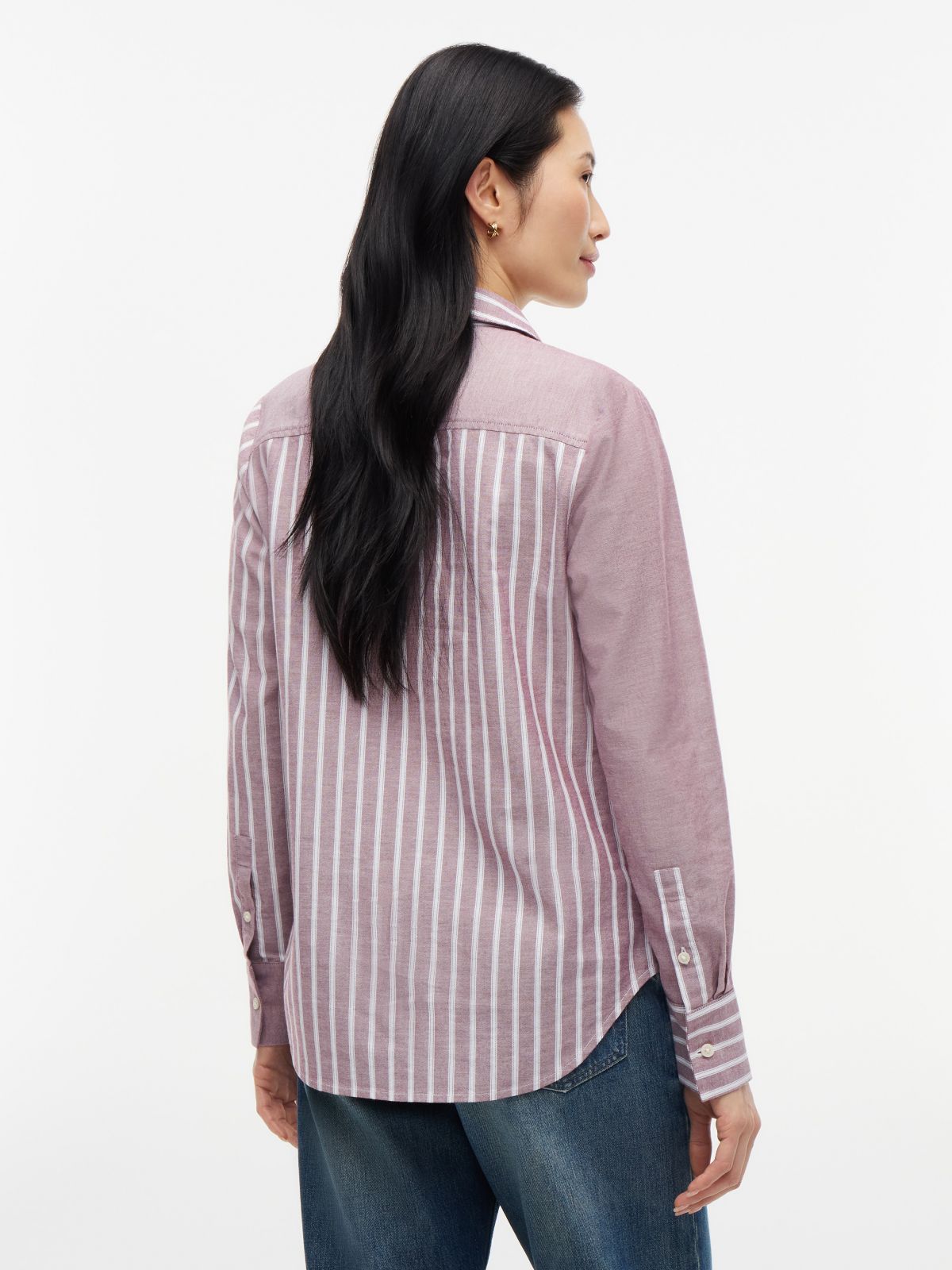 Mixed-Stripe Stretch Oxford Shirt — Burgundy