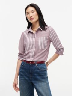 Mixed-Stripe Stretch Oxford Shirt — Burgundy 1