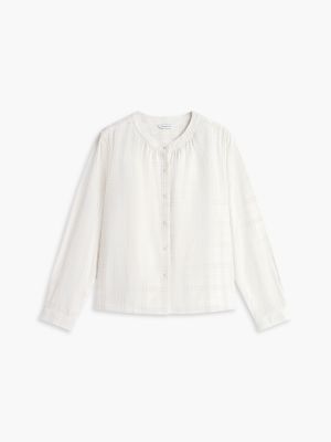 Женская блузка Tommy Hilfiger Relaxed Fit Tonal Plaid Corduroy, цвет: Слоновая кость шёлковый — фото 5