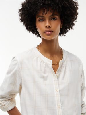 Женская блузка Tommy Hilfiger Relaxed Fit Tonal Plaid Corduroy, цвет: Слоновая кость шёлковый — фото 3