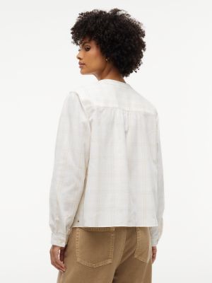 Женская блузка Tommy Hilfiger Relaxed Fit Tonal Plaid Corduroy, цвет: Слоновая кость шёлковый — фото 4