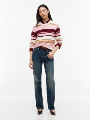 Женский свитер Tommy Hilfiger TH Soft Touch Multicolor Stripe Crewneck, цвет: Розовый / Бежевый полосатый — фото 2