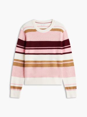 Женский свитер Tommy Hilfiger TH Soft Touch Multicolor Stripe Crewneck, цвет: Розовый / Бежевый полосатый — фото 5