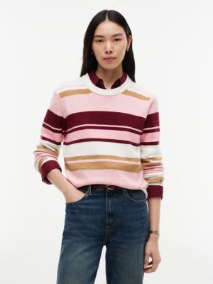 Женский свитер Tommy Hilfiger TH Soft Touch Multicolor Stripe Crewneck, цвет: Розовый / Бежевый полосатый — фото 1