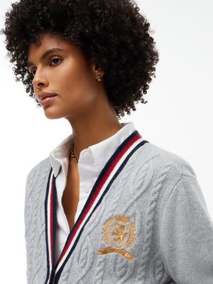 Женский кардиган Tommy Hilfiger Signature Stripe Cable Knit, цвет: Светлый серый меланжевый — фото 3
