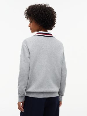 Женский кардиган Tommy Hilfiger Signature Stripe Cable Knit, цвет: Светлый серый меланжевый — фото 4