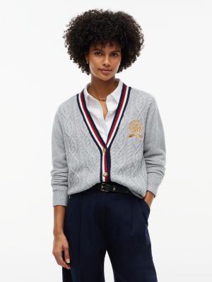 Женский кардиган Tommy Hilfiger Signature Stripe Cable Knit, цвет: Светлый серый меланжевый — фото 1