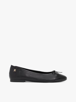 Женские балетки Tommy Hilfiger Patent Toe Leather Ballet Flat, цвет: Чёрный — фото 1