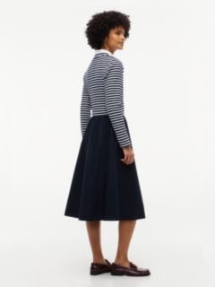 Mixed-Media Striped Henley Midi Dress — Navy Blue 4