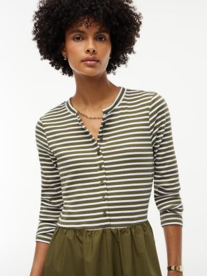 Женское платье Tommy Hilfiger Mixed-Media Striped Henley Midi, цвет: Зелёный — фото 2