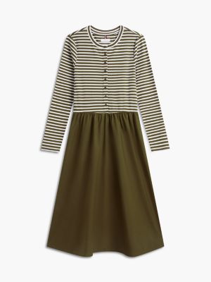 Женское платье Tommy Hilfiger Mixed-Media Striped Henley Midi, цвет: Зелёный — фото 5