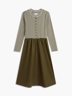Mixed-Media Striped Henley Midi Dress — Huntsman Green 5