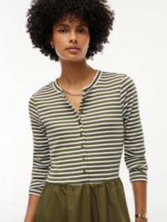 Mixed-Media Striped Henley Midi Dress — Huntsman Green 2