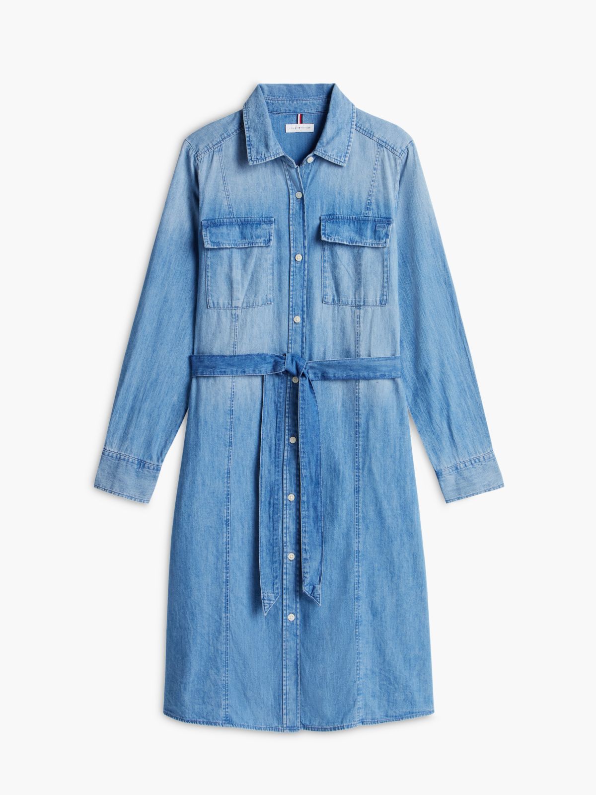 Belted Denim Utility Shirtdress — Medium Wash
