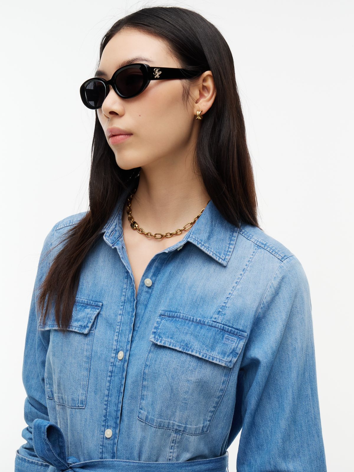 Belted Denim Utility Shirtdress — Medium Wash