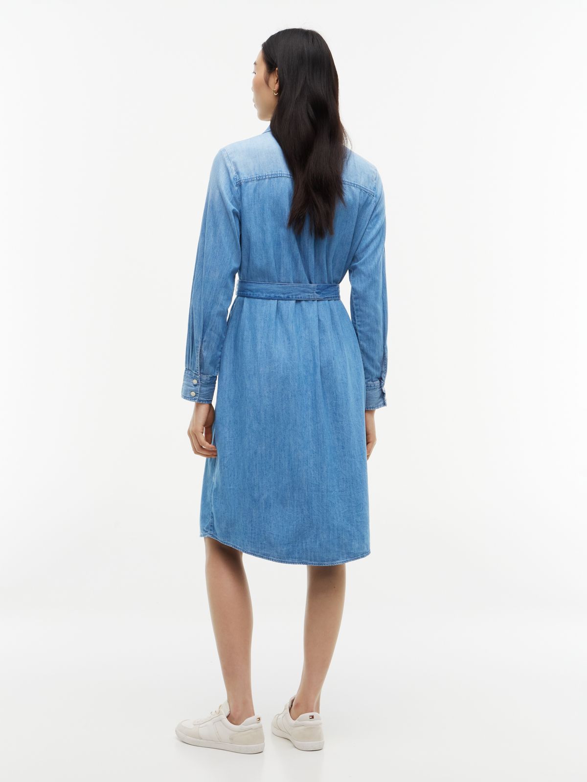 Belted Denim Utility Shirtdress — Medium Wash